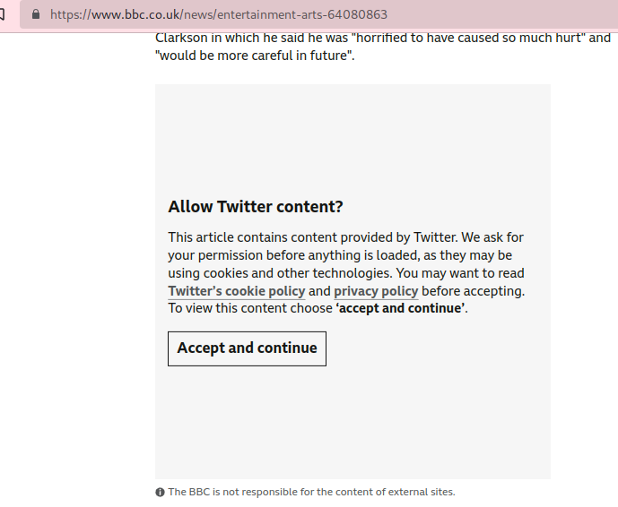 Screenshot of Twitter consent embed.