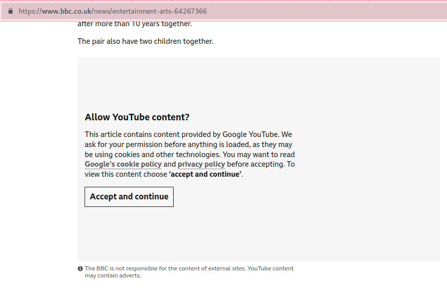 Screenshot of YouTube consent embed.